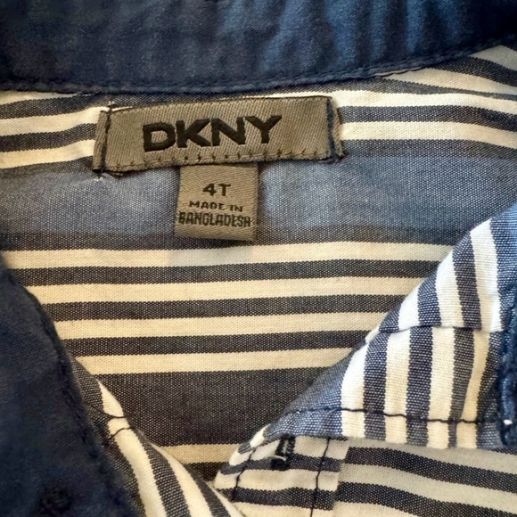 DKNY - Navy and White Striped Button Down Shirt Boys, Size 4T - Picture 4 of 4